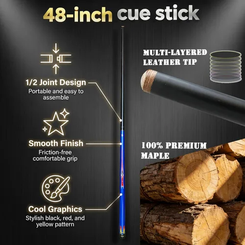 Miniatura 3 de Tai ba cues Taco de billar profesional de madera de arce canadiense de 2 piezas, punta de 0.512 in, palo de piscina de 18,19 onzas (seleccionable)