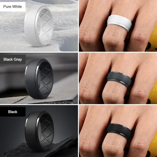 Miniatura 121 de Egnaro - Anillos de silicona para hombre, 25/64 pulgadas (10 mm) de ancho y 3/32 pulgadas (2.5 mm) de grosor, alianzas de boda de goma, paquete