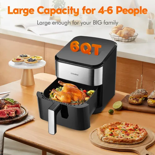 Miniatura 3 de Freidora de aire de gran capacidad de 6.2 cuartos de galón de 1500 W con cesta antiadherente, freidora de aire multifunción 8 en 1 con preajuste