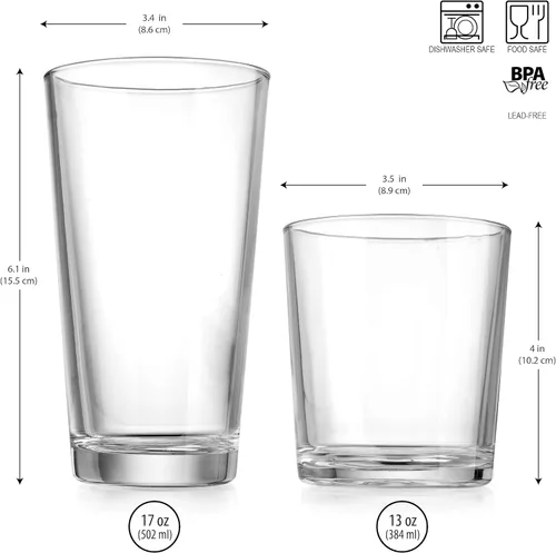 Miniatura 4 de Juego de vasos de Glaver's de 8 vasos de vidrio mixto, 4 vasos altos de 17 onzas, 4 vasos de whisky de 13 onzas, excelentes para whisky de cóctel