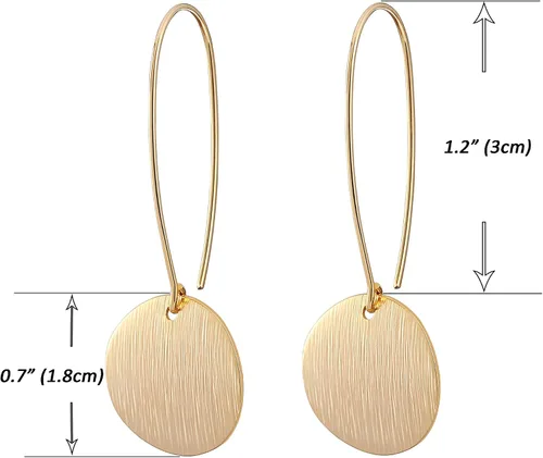 Miniatura 3 de Aretes colgantes largos de oro con forma de círculo de Simicircle para mujer, ligeros, moneda de disco circular, geométricos, planos, cepillados