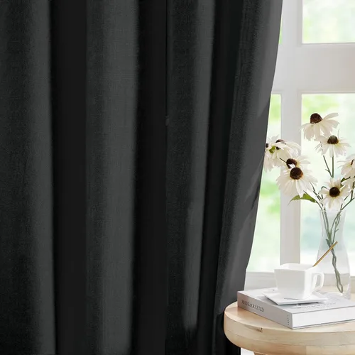 Miniatura 4 de Jubilantex Cortinas opacas plisadas negras de 63 pulgadas, cortinas de lino sintético para dormitorio, sala de estar, casa rural, juego de cortinas