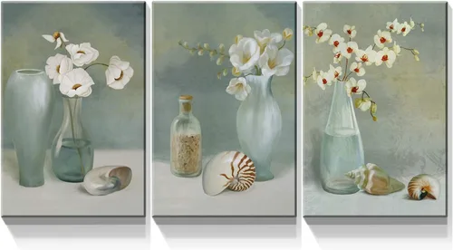 Miniatura 30 de Denozer - 3 piezas de arte de pared en lienzo con hojas verdes para sala de estar, decoración moderna del hogar, estirada y enmarcada lista