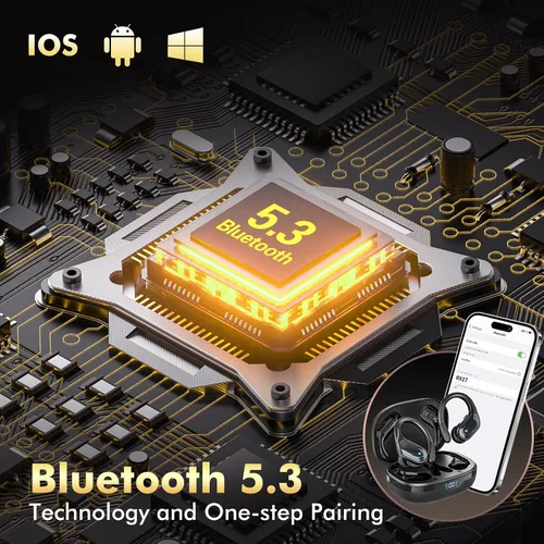 Miniatura 4 de Auriculares inalámbricos Bluetooth de reproducción de 80 horas, pantalla de alimentación con micrófono con cancelación de ruido, auriculares