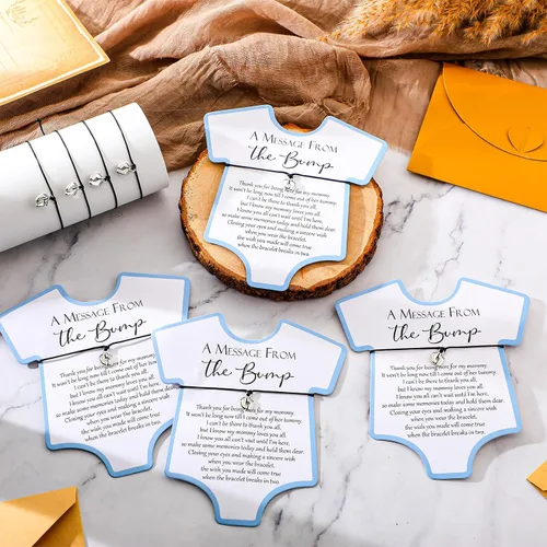 Miniatura 4 de Henoyso Juego de 25 pulseras de baby shower para invitados, niños y niñas, regalos de fiesta con mensaje ajustable de The Bump Card, pulseras de Azul