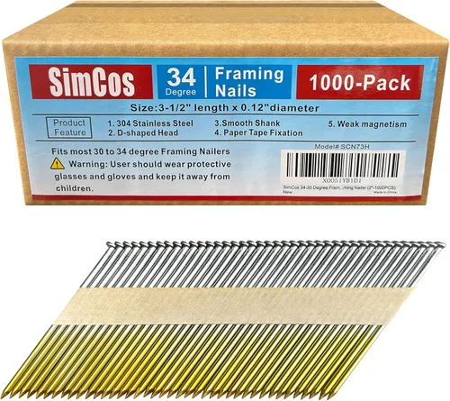 Miniatura 16 de Clavos para enmarcar de 34 a 30 grados, acero inoxidable 304, cabeza D, mango liso, cinta de clavos para clavar enmarcar de 30 a 34 grados