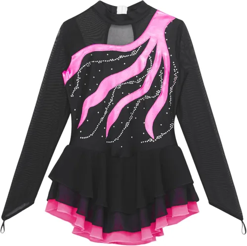 Miniatura 4 de Loyan Vestido de patinaje artístico brillante para niñas y niñas, de malla, de manga larga, patinaje sobre ruedas, competición de baile