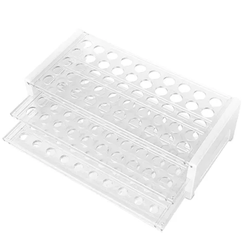 Miniatura 4 de Karter Scientific Gradilla para tubos de ensayo de plástico, 15/18 mm, 50 tubos, transparente, desmontable, poliestireno