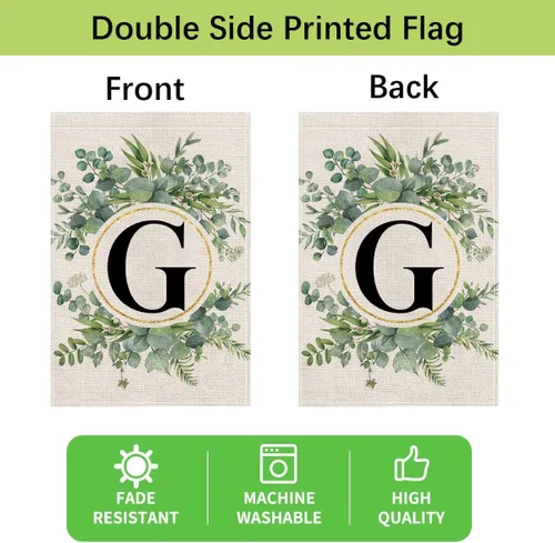 Miniatura 5 de Wyooxoo Bandera de jardín con letra monograma G floral 12x18 pulgadas de doble cara para exteriores, bandera de patio familiar con inicial