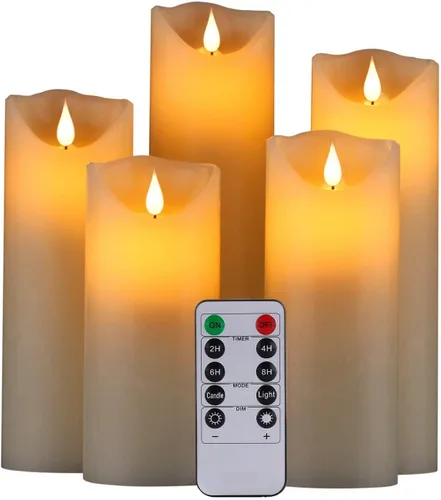 Miniatura 18 de Paquete de 2 velas de plástico sin llama para exteriores con control remoto y temporizador, velas LED parpadeantes que funcionan