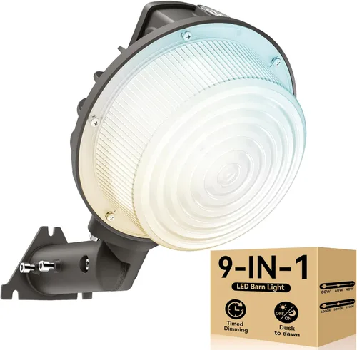 HiBay Luz LED de granero del atardecer al amanecer con atenuación temporizada, 3CCT 80W 12000LM eqv 400-600W HPS/HID, iluminación de inundación de