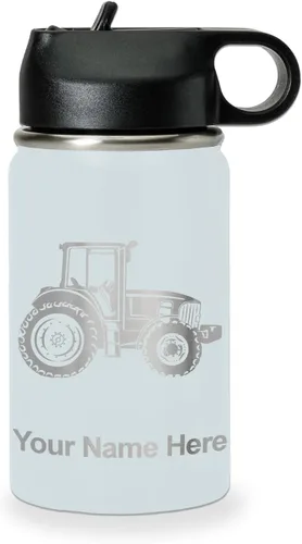 Miniatura 69 de LaserGram Botella de agua personalizada, tractor agrícola, acero inoxidable de doble pared aislada al vacío con popote superior, regalo grabado