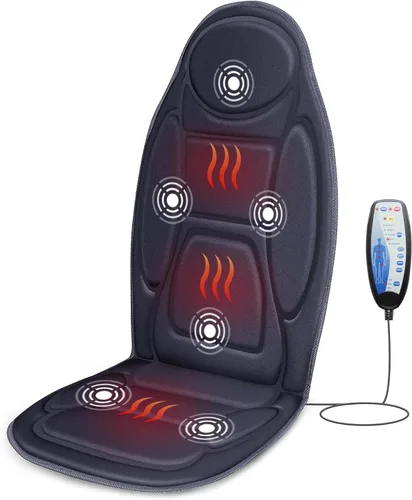 Snailax Masajeador de espalda con calor, cojín de asiento de masaje por vibración con 6 motores vibratorios y 2 niveles de calor, almohadilla para