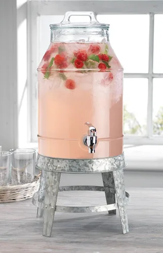 Miniatura 10 de Dispensador de bebidas de vidrio de 1 galón con espita – Dispensador de bebidas con bandera estadounidense del 250 aniversario, a prueba de fugas