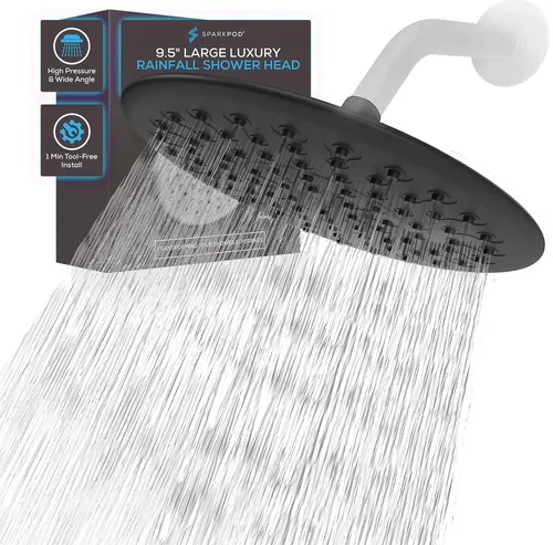 Miniatura 10 de SparkPod Cabezal de ducha de lluvia grande de 9.5 pulgadas, cabezal de ducha de lujo, cabezal de ducha de alta presión, cobertura de cuerpo completo
