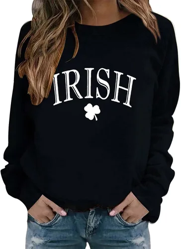 Sudadera del Día de San Patricio para mujer, divertida camiseta de manga larga con estampado de trébol irlandés, talla grande, tops de trébol lindo
