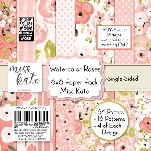 Miniatura 5 de Paquete de papel con patrón de 6 x 6 pulgadas, rosas de acuarela, con flores, libro de crapbook de una sola cara, 64 hojas, patrones 50% más