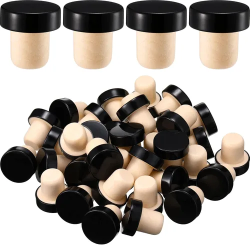 Yookeer Tapón en forma de T de corcho para botellas de vino, tapón reutilizable para botellas de cerveza, manualidades (negro, 36 piezas)