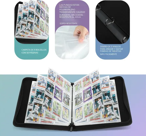 Miniatura 3 de Carpeta de 9 bolsillos para cartas coleccionables con fundas, organizador de cartas, 900 bolsillos de doble cara, carpeta de colección de cartas PU