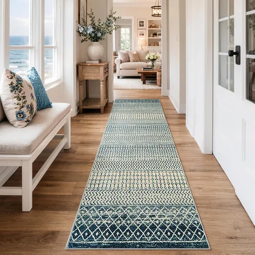 Miniatura 28 de Alfombras marroquíes para sala de estar, 5 x 7 pies, alfombra suave bohemia envejecida antideslizante grande, alfombra de granja de pelo bajo