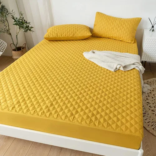 Miniatura 4 de vctops Sábana bajera acolchada impermeable, protector de colchón ultra suave, elástico y ajustable con bolsillo profundo (amarillo, matrimonial)