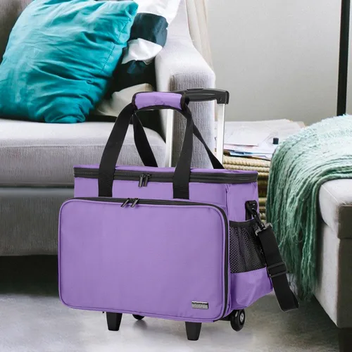 Miniatura 6 de LUXJA Estuche para máquina de coser con plataforma desmontable y almohadilla inferior extraíble, bolsa rodante que se adapta a la mayoría de Morado