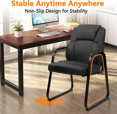 Miniatura 7 de CLATINA Silla de recepción de cuero para invitados con base de trineo, sillón estacionario de oficina con reposabrazos acolchados para reuniones