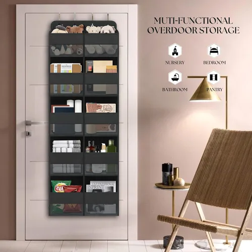 Miniatura 3 de Giraffe Creation Organizador negro sobre puerta con 10 bolsillos transparentes grandes, almacenamiento de puerta colgante de doble fila