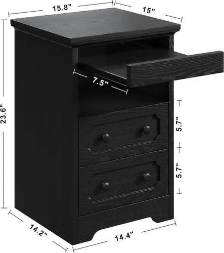 Miniatura 2 de Mesita de noche LIKIMIO, mesa de noche moderna con 2 cajones, estante abierto, mesa auxiliar con bandeja extraíble, mesa auxiliar de madera