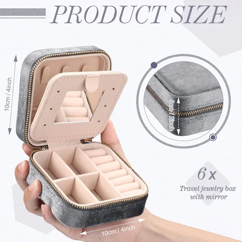 Miniatura 2 de Yinkin Joyero de viaje portátil de 6 piezas, caja de regalo de dama de honor, joyero de terciopelo, pequeño organizador de joyas de viaje, mini