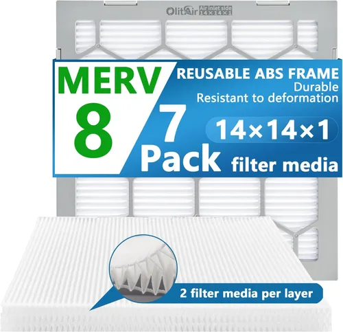 Miniatura 26 de Filtro de aire MERV 13 de 20 x 20 x 1, filtro de aire para horno de CA, marco de plástico ABS reutilizable, paquete de 7 medios de filtro