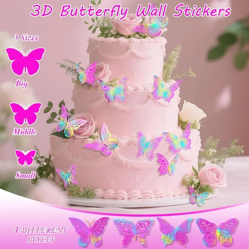 Miniatura 3 de Decoración de pared de mariposa dorada 3D de 3 tamaños y 4 estilos, decoraciones de fiesta de mariposas, decoraciones de pasteles, calcomanías