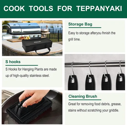 Miniatura 7 de Grilljoy Juego de accesorios para parrilla de 46 piezas con mango de plástico robusto, kit de herramientas para parrilla todo en uno para parrillas