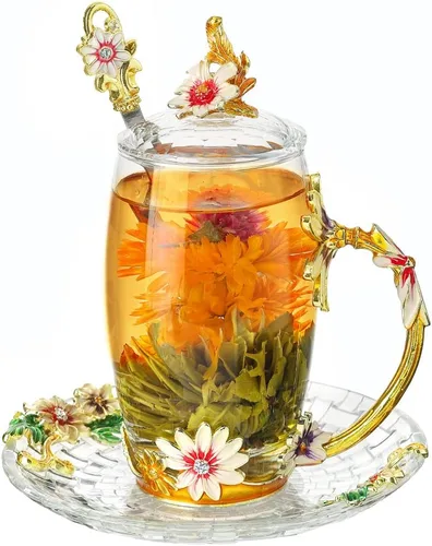 Miniatura 12 de Taza de Té de Cristal Taza de Café con Tapa Platillo Cuchara Regalo de Cumpleaños Navidad para Mujeres Amigas Mujer Abuela Mamá Hermana Decoración