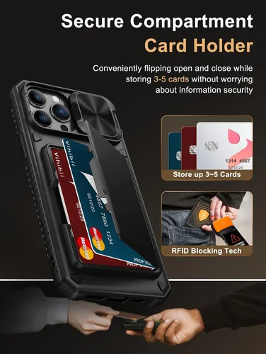 Miniatura 3 de Vihibii Funda para iPhone 13 Pro Max/iPhone 12 Pro Max con tarjetero (4 tarjetas) [bloqueo RFID] y cubierta de cámara deslizante, protección contra
