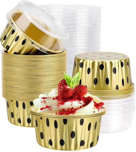 Miniatura 21 de EUSOAR Moldes de Papel de Aluminio para Hornear, 5oz 50 piezas Moldes Reutilizables para Cupcakes con Tapas, 3.34x2.59x2.35 pulgadas 125ml Moldes