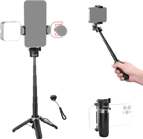 NEEWER Palo selfie con obturador Bluetooth remoto desmontable, trípode de viaje plegable ligero para iPhone para vlogs de YouTube/TikTok,