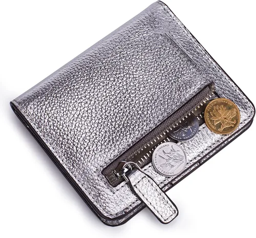 Miniatura 6 de BIG SALE-AINIMOER billetera de bolsillo pequeña con cremallera, plegable, compacta de cuero con bloqueo por identificación por radiofrecuencia