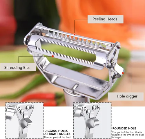Miniatura 3 de ReNext - Pelador de juliana multifunción de acero inoxidable, pelador de verduras, rallador de doble cepillado, accesorios de cocina, herramientas