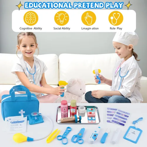 Miniatura 2 de Kit de médico para niños, 36 piezas de juego de doctor para niños pequeños de 3 a 5 años con bolsa de almacenamiento médico y estetoscopio real