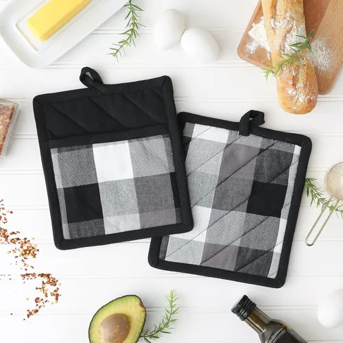 Miniatura 5 de DII Tri-Color Check Collection - Juego de agarraderas para cocina, color negro, 2 piezas