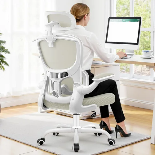 ALLGOD Silla de oficina ergonómica, silla de escritorio de malla con soporte lumbar, silla de oficina en casa con respaldo alto con reposacabezas
