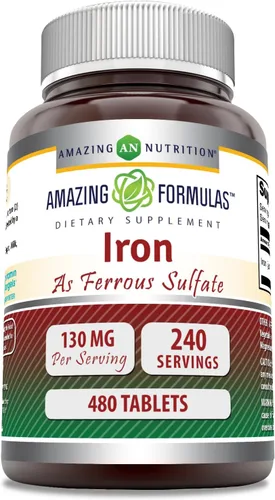 Miniatura 9 de Amazing Formulas Hierro como suplemento de sulfato ferroso 130 mg por porción 240 tabletas Sin OMG Sin gluten Fabricado en Estados Unidos
