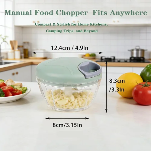 Miniatura 2 de Picador de alimentos manual, picador de ajo con contenedor, cortador de cocina de verduras, procesador de alimentos de mano con cuerda de tracción