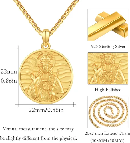 Miniatura 323 de Collar con colgante de plata de ley 925 con medalla de San Patrón, joyería religiosa para hombres y mujeres, con cadena de acero inoxidable 316L