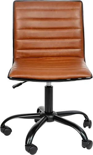 Miniatura 7 de Flash Furniture - Silla de oficina, vinilo marrón, estructura negra, sin reposabrazos, asiento y respaldo acanalados, diseño de respaldo bajo