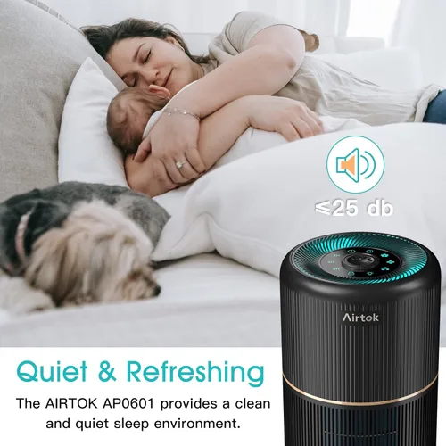 Miniatura 3 de AIRTOK Paquete de 2 purificadores de aire para el hogar, dormitorio, oficina, escritorio, con 12 esponjas de fragancia, filtro HEPA H13, filtración