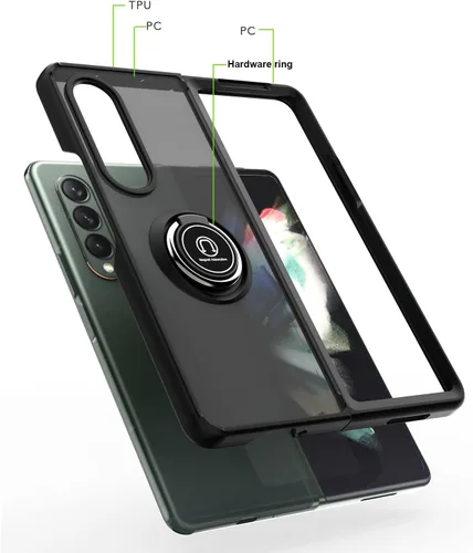 Miniatura 4 de TJS Compatible con Samsung Galaxy Z Fold 3 5G, resistente a los impactos, soporte de anillo de metal giratorio de 360 grados, funda protectora