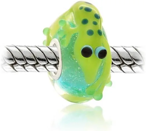 Miniatura 4 de Lámpara 3D de cristal de Murano 925 con núcleo de plata de ley verde amarillo lagarto sapo cuentas de rana para mujeres y adolescentes, Vidrio Metal