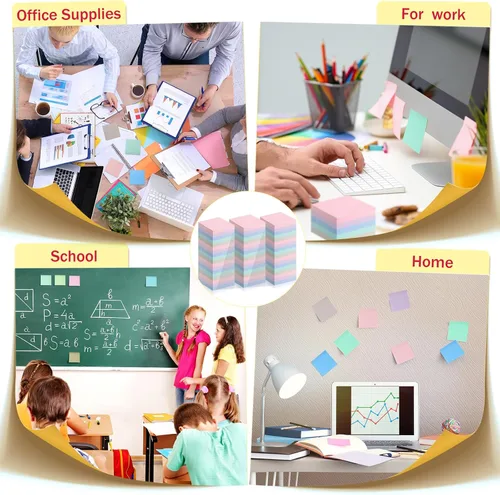 Miniatura 7 de Fainne Paquete de 120 notas adhesivas a granel de 3 x 3 pulgadas, bloc de notas autoadhesivas de papel multicolor para suministros escolares